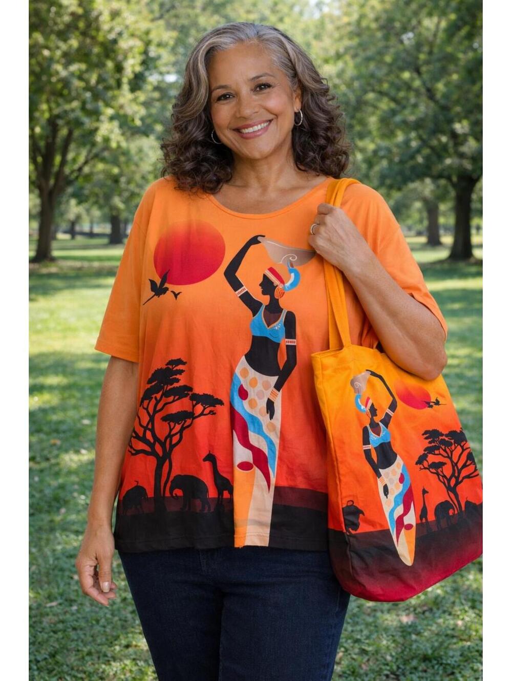 ANTTHONY Original African Sunset Tunic & Tote Bag Set Large